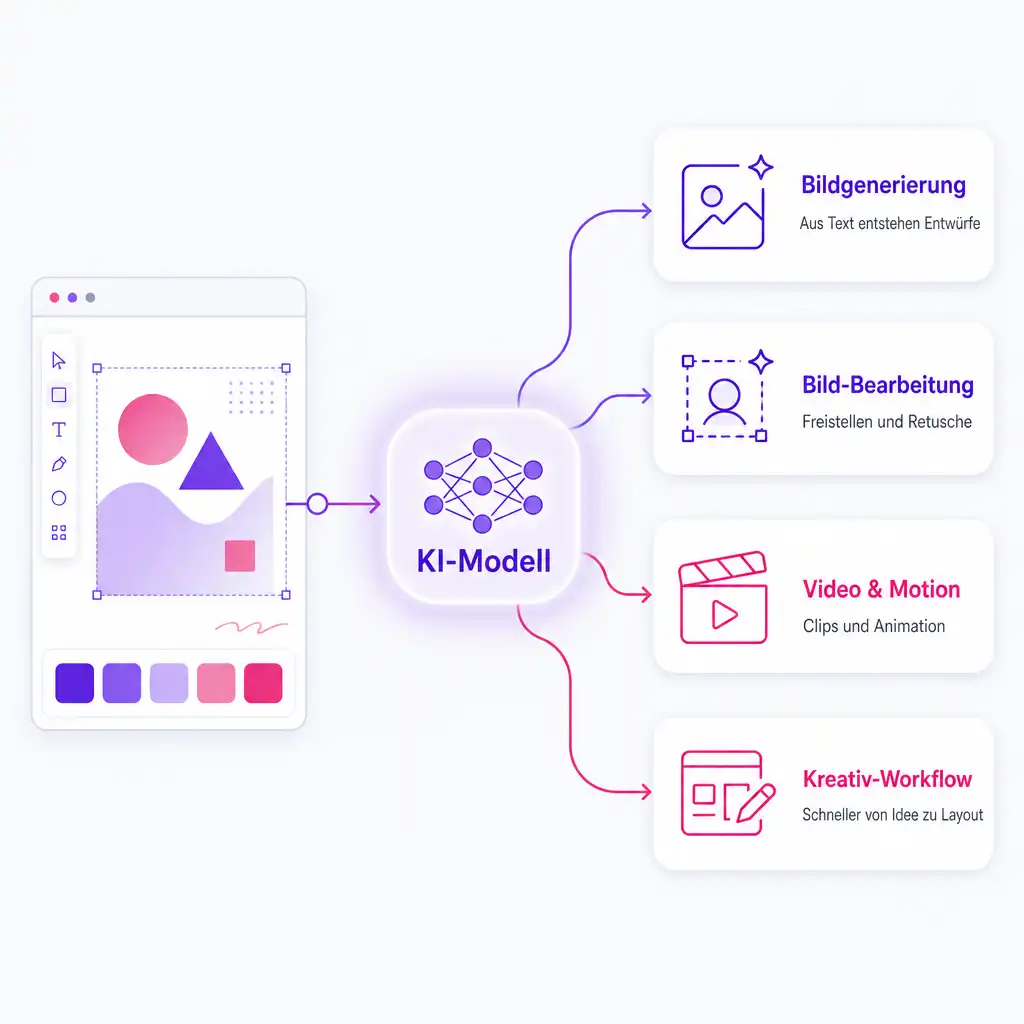 KI im Kreativ-Workflow: Bildgenerierung, Bild-Bearbeitung, Video und Motion sowie ein schnellerer Kreativ-Workflow, verbunden über ein zentrales KI-Modell